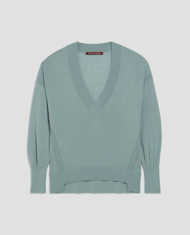 Wool and silk V-neck jumper J620 slate blue