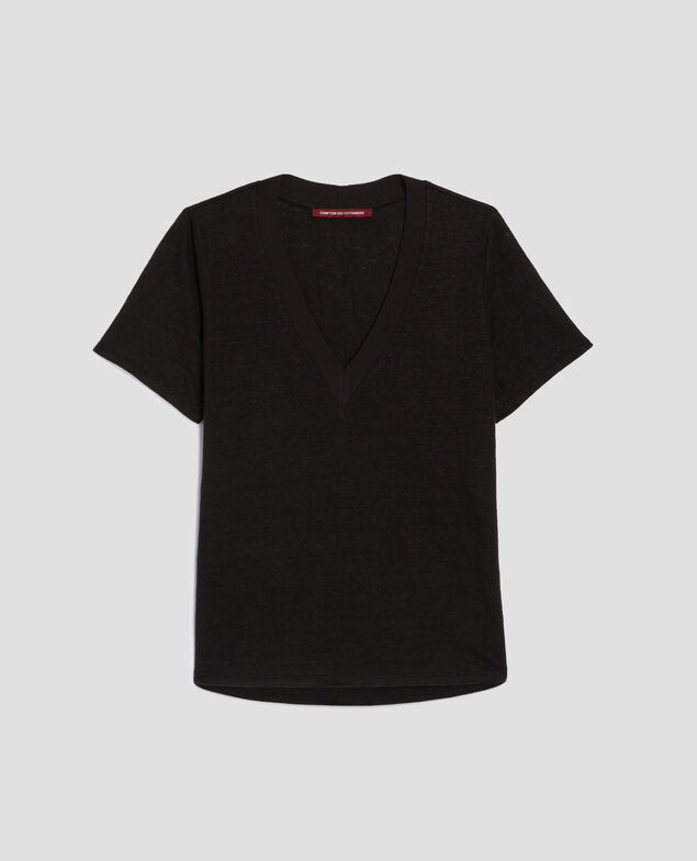 SARAH - Linen V-neck t-shirt H091 black beauty