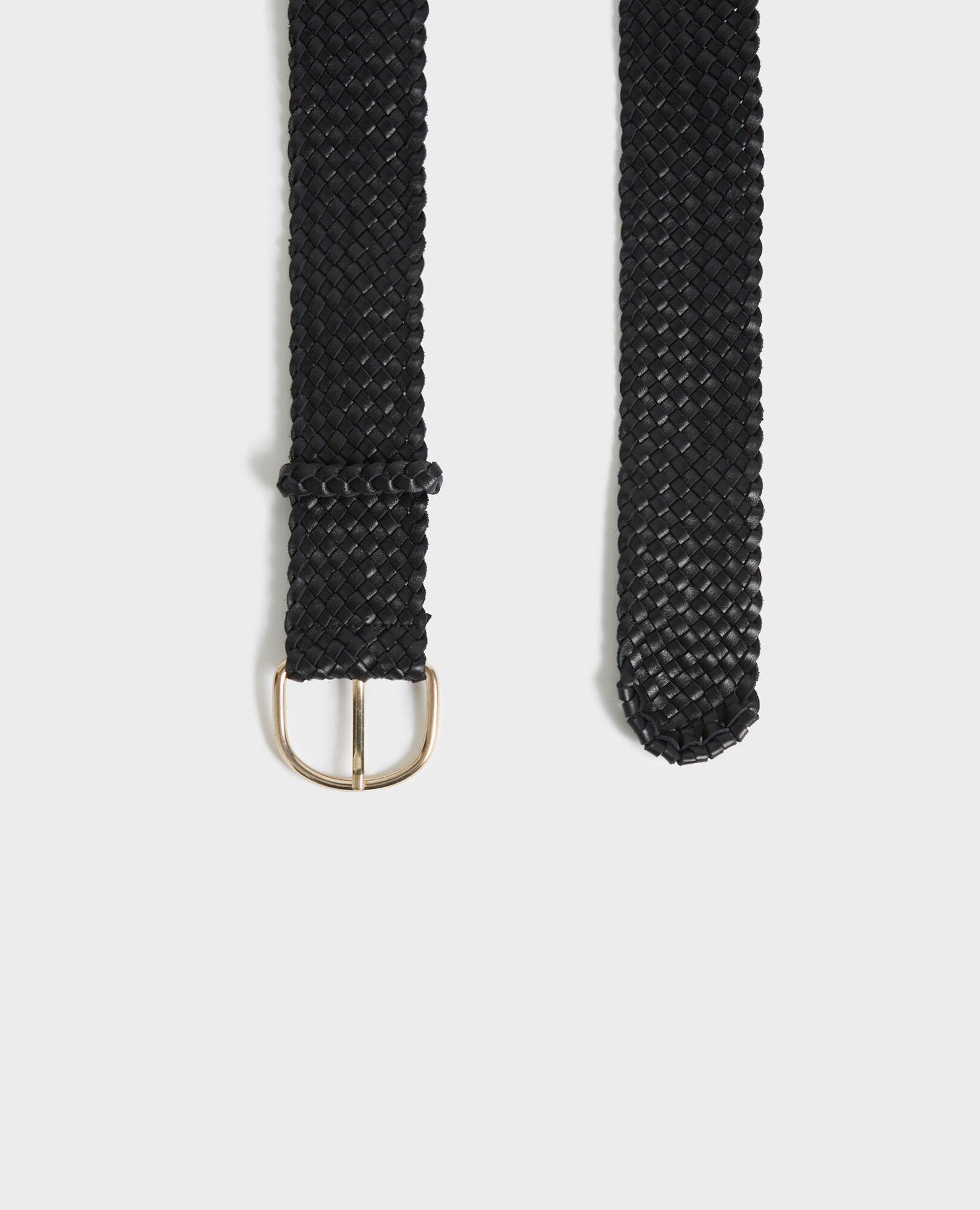Wide braided leather belt Black beauty Perles