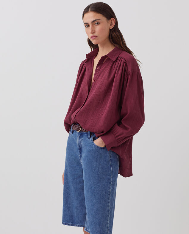 Pleated cotton blouse J750 burgundy