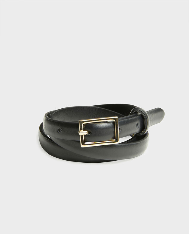  Skinny leather belt with rectangular buckle Black beauty