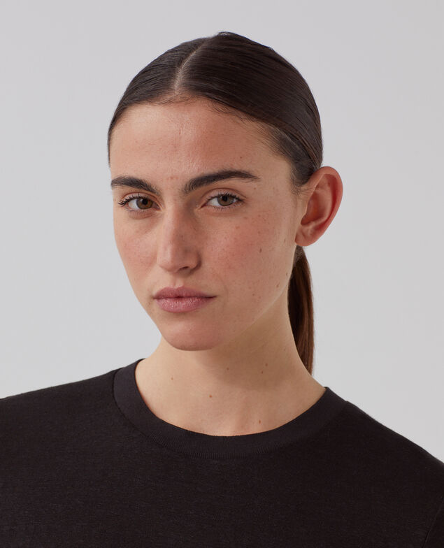 AMANDINE: linen round neck t-shirt H091 black beauty