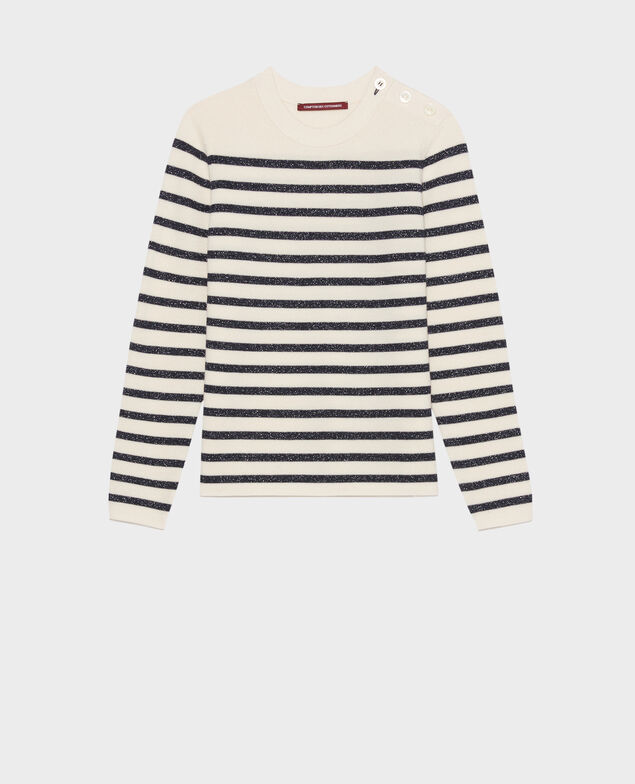 MADDY - Striped merino wool jumper Stp jt navy lx