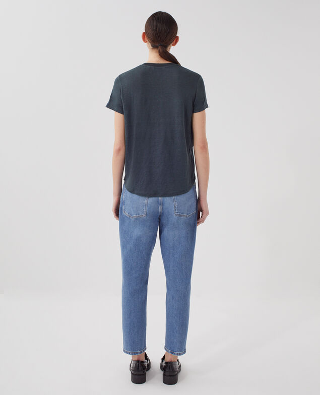 AMANDINE: linen round neck t-shirt J690 blueberry