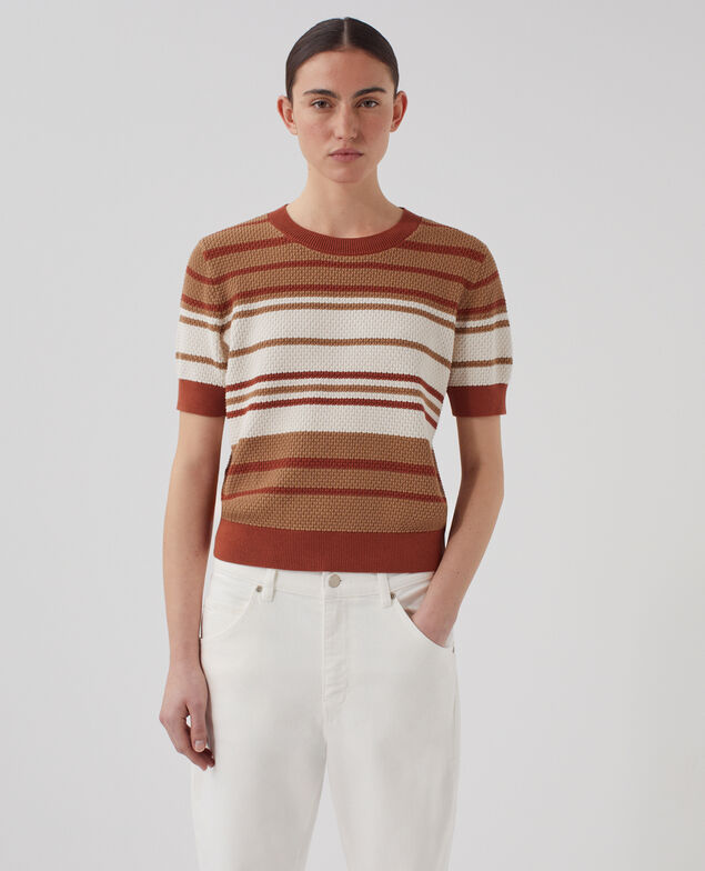 Short-sleeve cotton jumper J260 st ecru orange