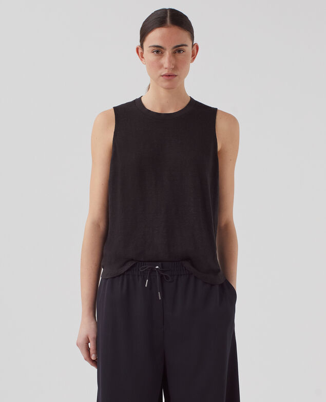 MARCELLE - Linen tank top H091 black beauty