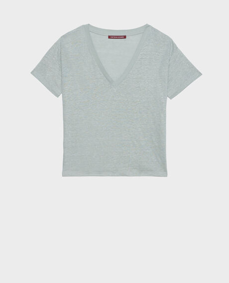 SARAH - Linen V-neck t-shirt 54 green Locmelar