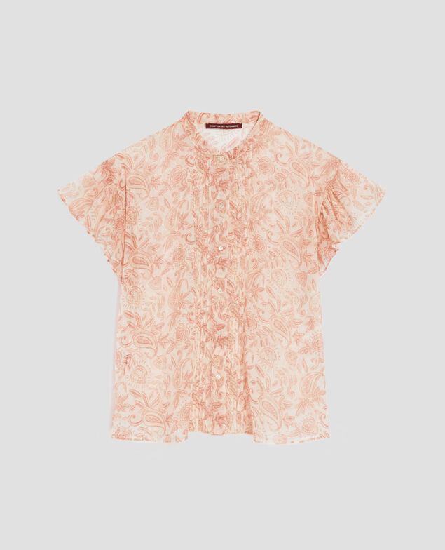 Short-sleeve silky blouse H300 cashmire beige