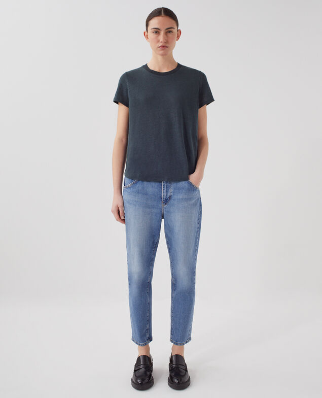 AMANDINE: linen round neck t-shirt J690 blueberry