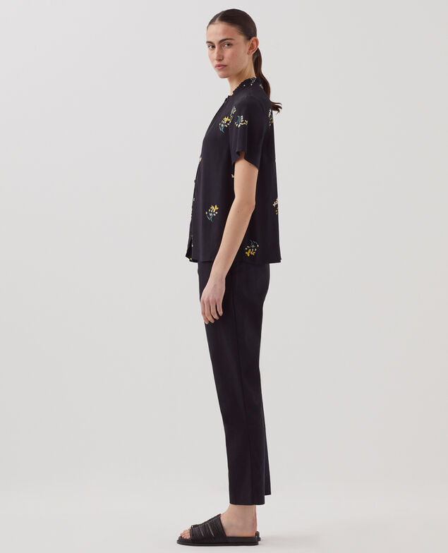 Long-sleeve silky shirt J091 fl bouquet black
