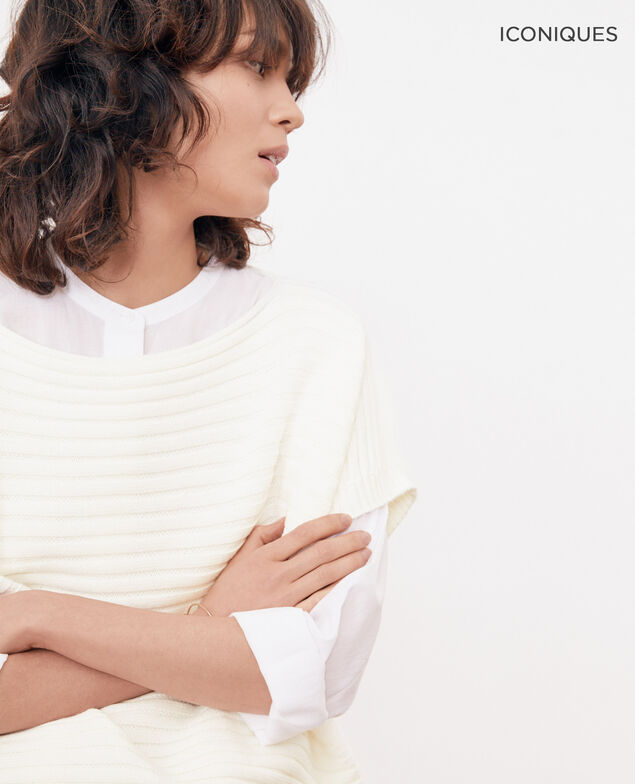 Short-sleeved seamless ribbed knit jumper Kaolin