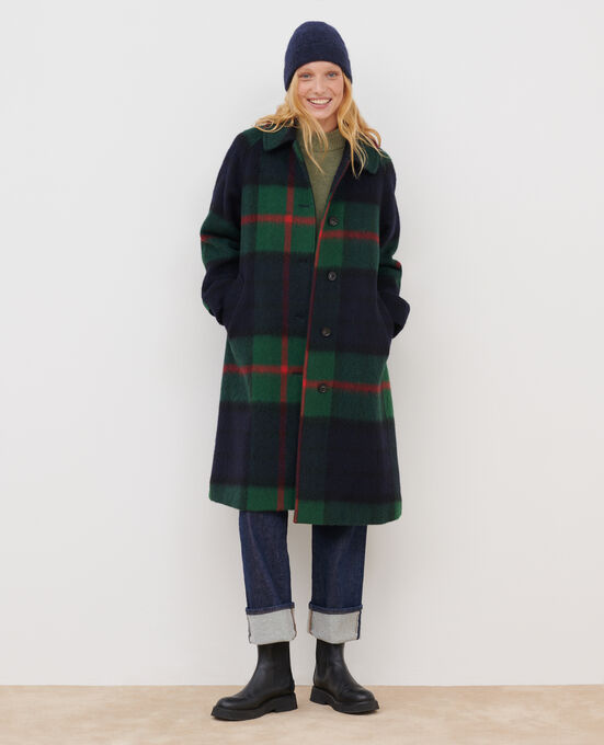 Long wool blend coat A551 GREEN CHECK