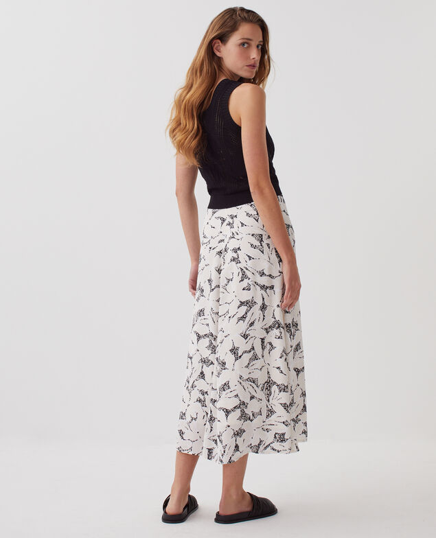Silky asymmetric maxi skirt J301 flower camo ecru