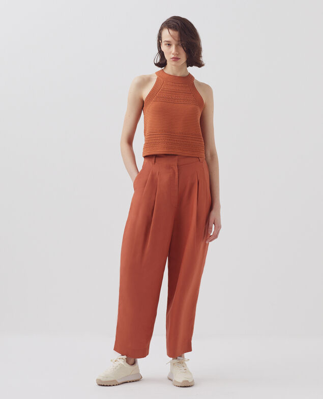 Cotton crochet tank top H350 amber brown