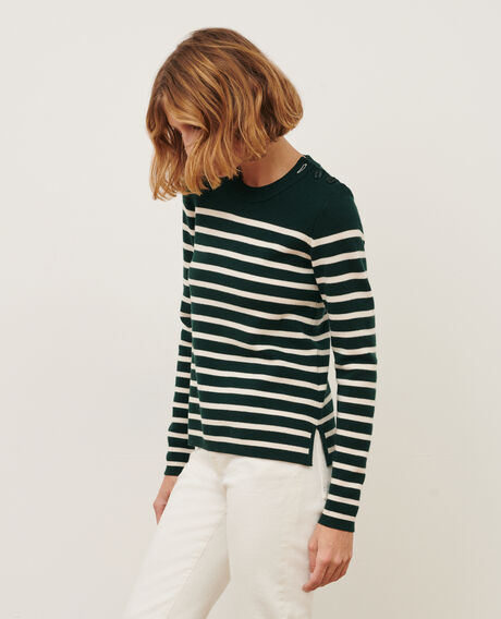 MADDY - Striped merino wool jumper 8872 58 darkgreen stripe 2wju244w21