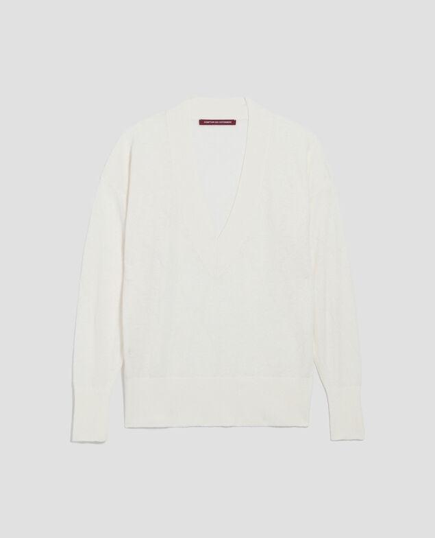 Long-sleeve V-neck jumper H013 gardenia