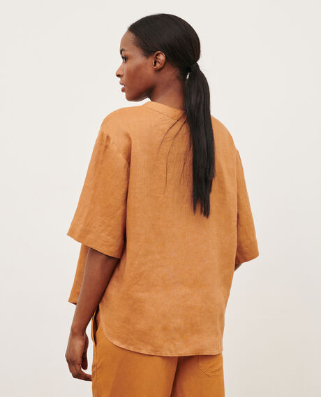 Loose linen tunic 0320 almond brown 3sbl168f04
