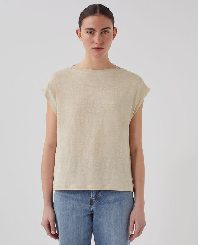 KARO - Boxy linen t-shirt J020 beige lining