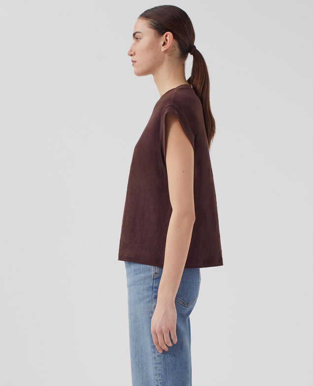 KARO - Boxy linen t-shirt J790 chocolate plum