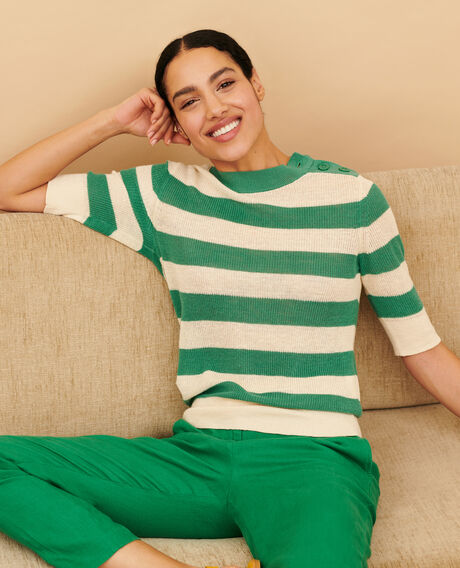 Short-sleeve linen jumper 0551 pine green stripes 3sju093l01