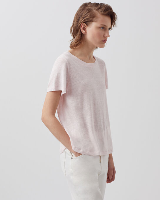 AMANDINE - linen round neck t-shirt 0100 PINK MARSHMALLOW