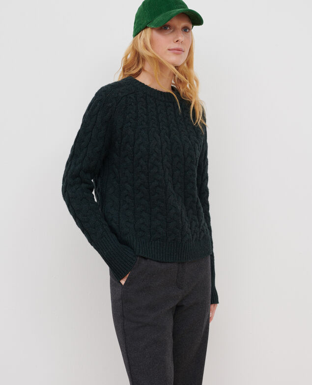 Merino wool blend round neck jumper A591 dark green pine