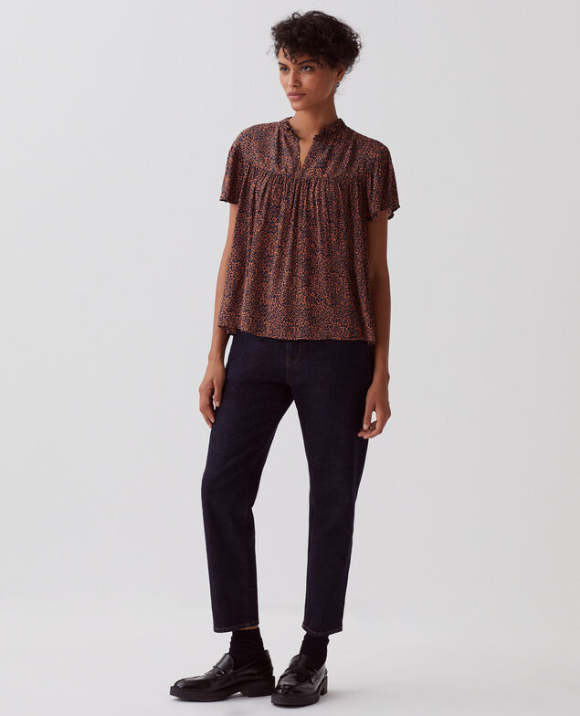 Short-sleeve Fluid blouse I480 leo brown