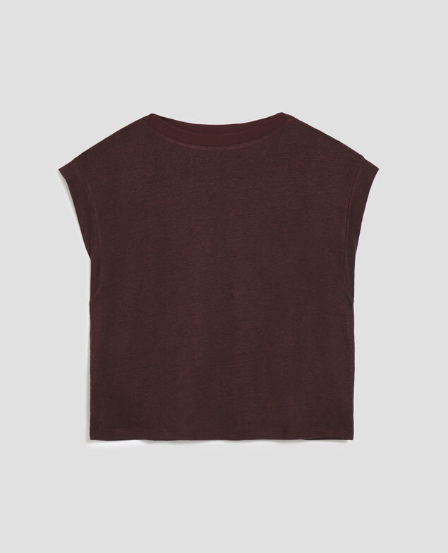 KARO - Boxy linen t-shirt J790 chocolate plum