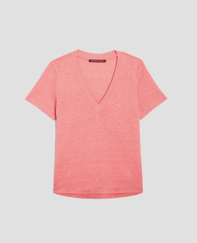 SARAH - Linen V-neck t-shirt H101 silver pink