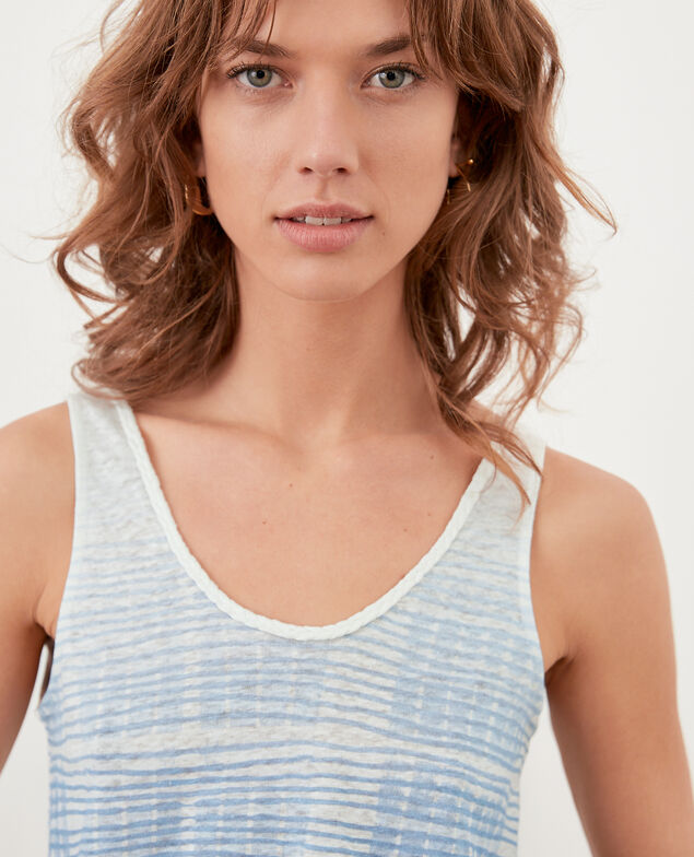 Linen vest top Tie&dye washed blue