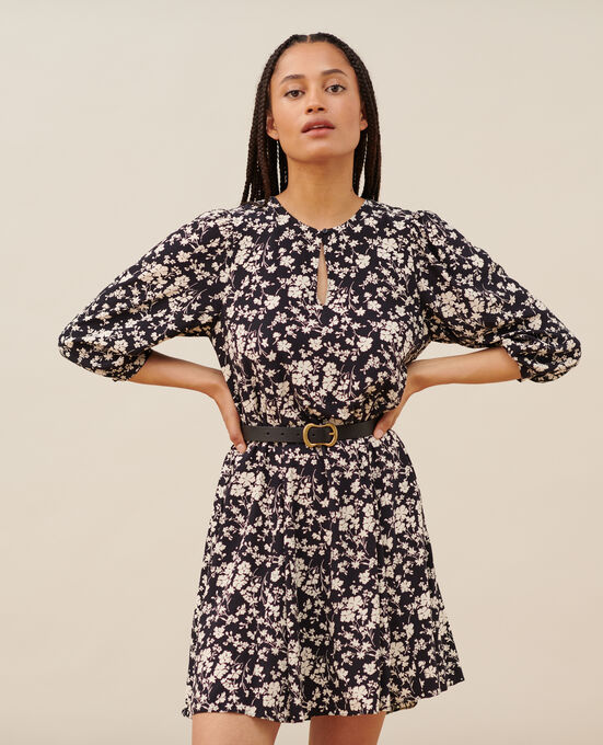 Silky printed dress A686 NAVY FIORE