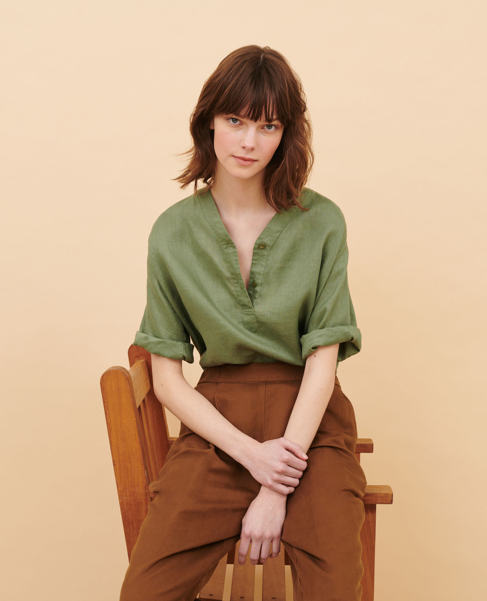 Linen tunic blouse 52 green 2sbl136f04