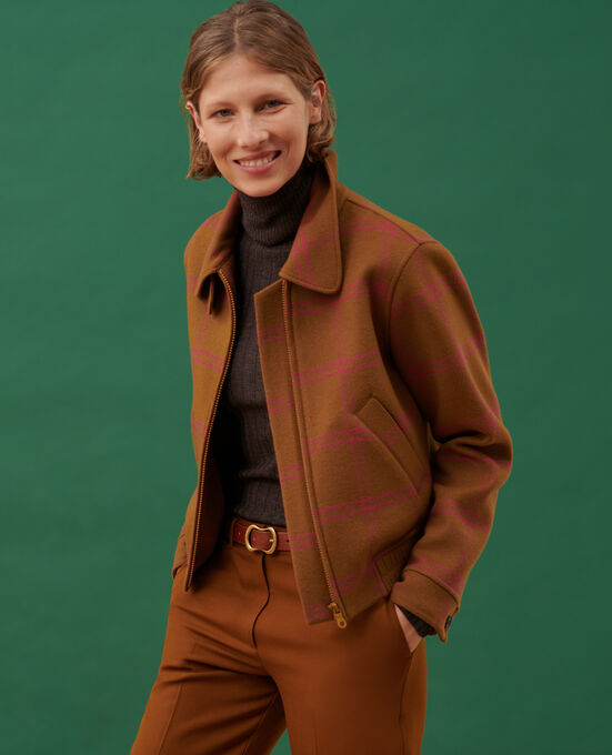 Wool blend jacket A221 ORANGE CHECK