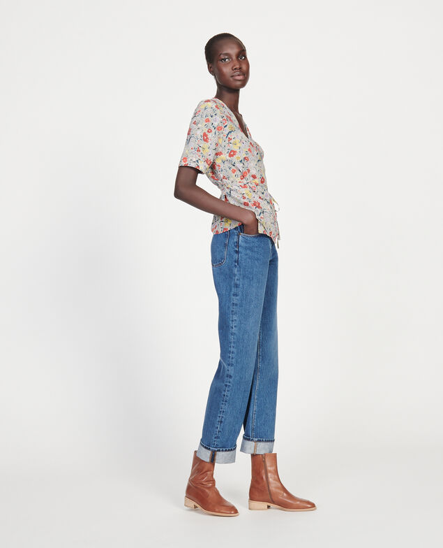  Floral silk wrap blouse Print eden cream