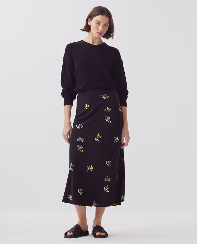 Silky midi skirt J091 fl bouquet black
