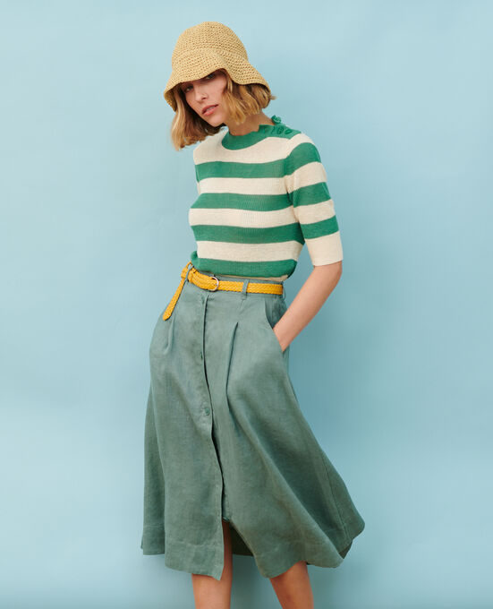 Linen midi skirt 0381 DARK FOREST