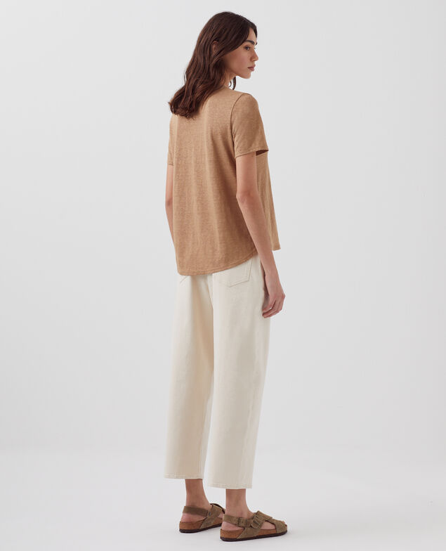 SARAH - Linen V-neck t-shirt H330 tiger's eye