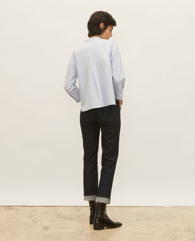Collarless shirt in cotton poplin Heather
