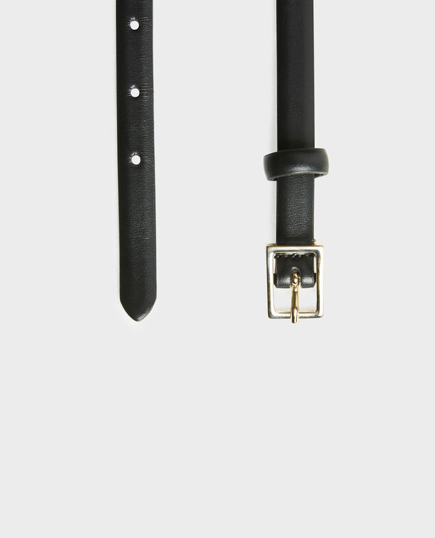 Skinny leather belt with rectangular buckle Black beauty
