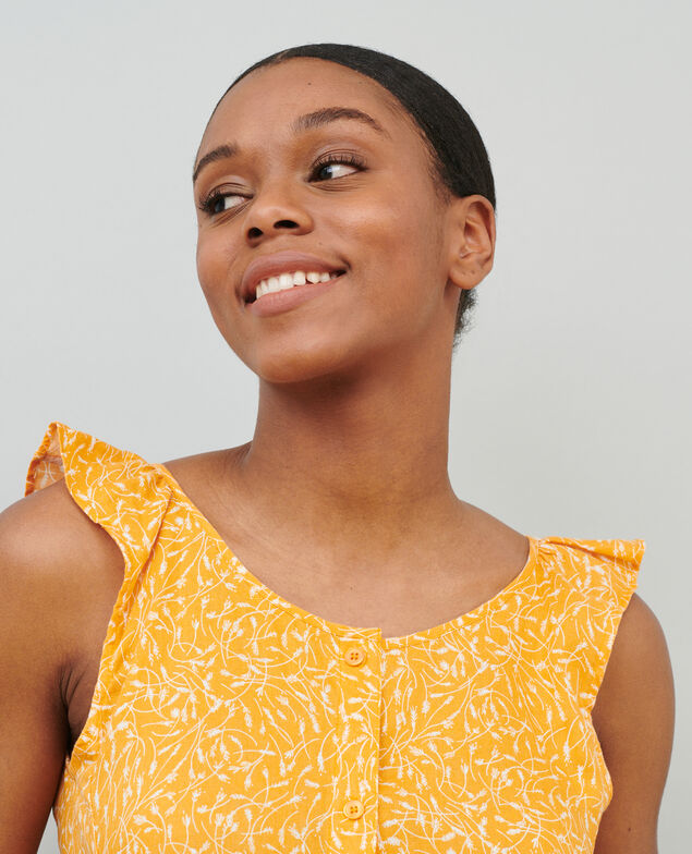 Flared linen dress 91 print orange