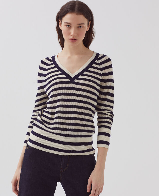Linen V-neck striped jumper