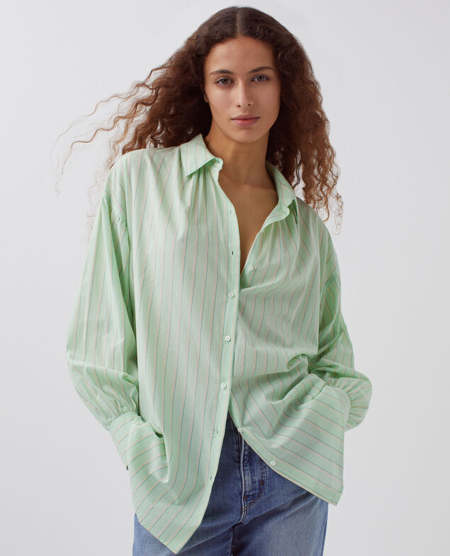 Cotton tunic shirt 0511 green stripe