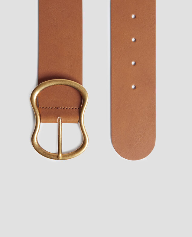Wide leather belt H323 camel