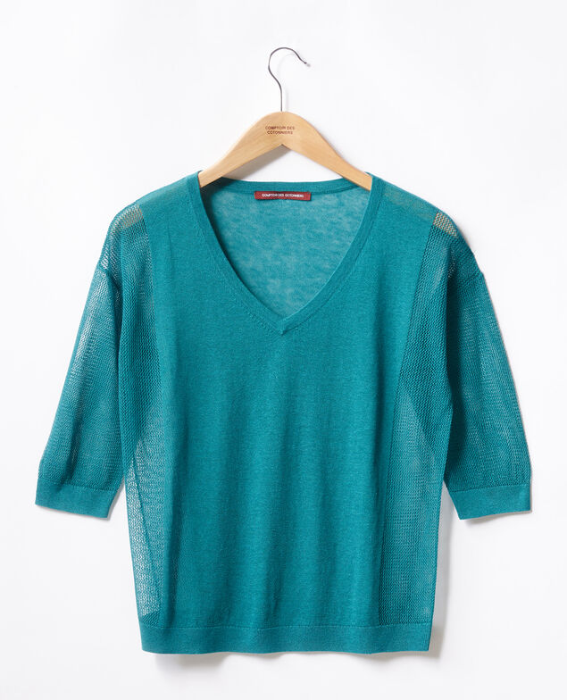 Jumper with open knit details Pacific green