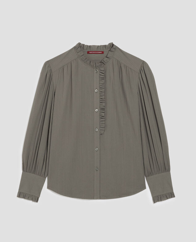 Long-sleeve cotton shirt J560 basil dark green