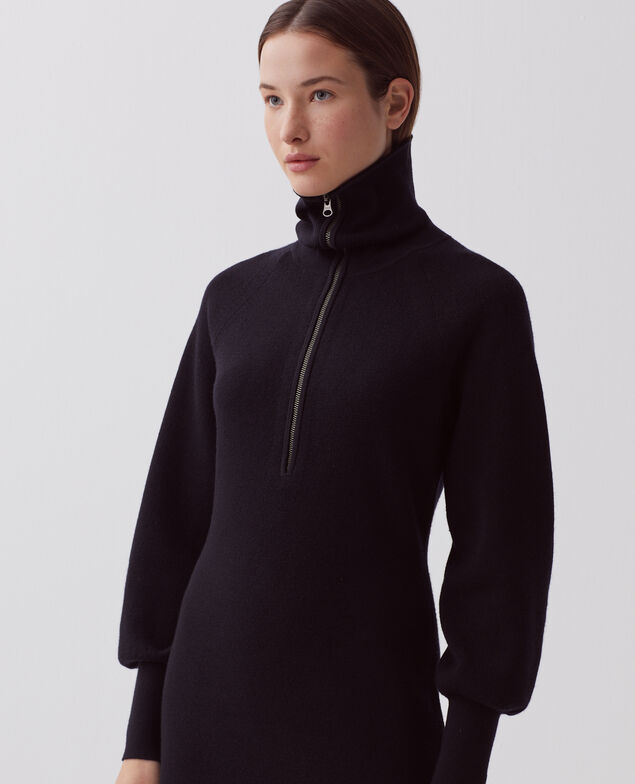 Merino wool zip-up mini dress H091 black beauty