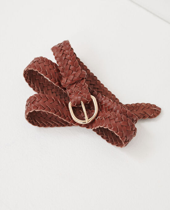 Skinny braided leather belt 4161C BRANDY BROWN