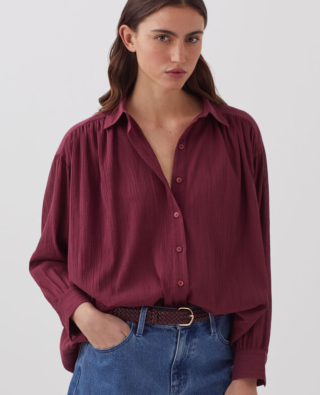 Pleated cotton blouse J750 burgundy
