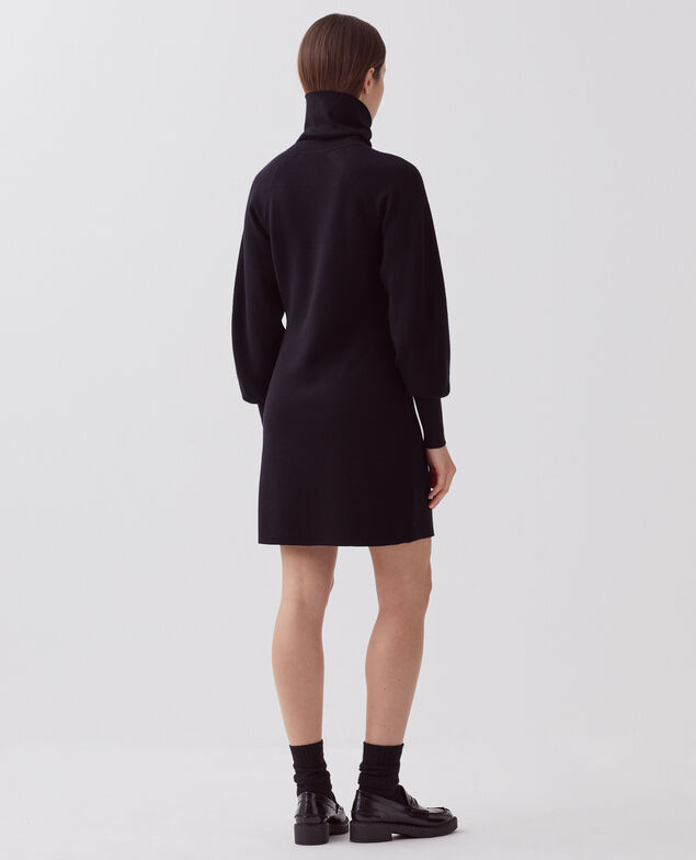 Merino wool zip-up mini dress H091 black beauty