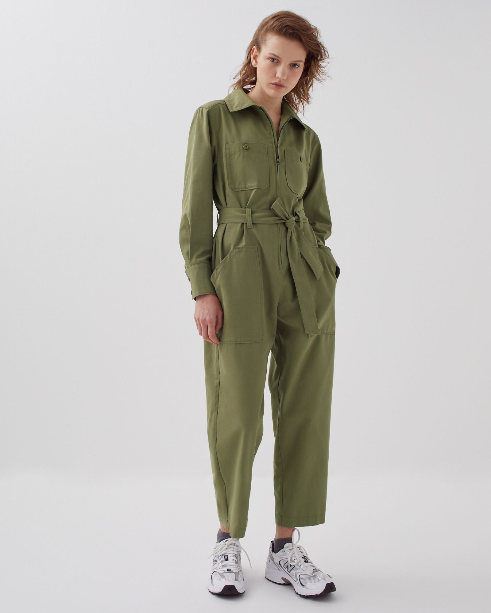 Zip-up cargo jumpsuit covert green - Comptoir des Cotonniers